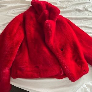 Fuzzy red cropped coat